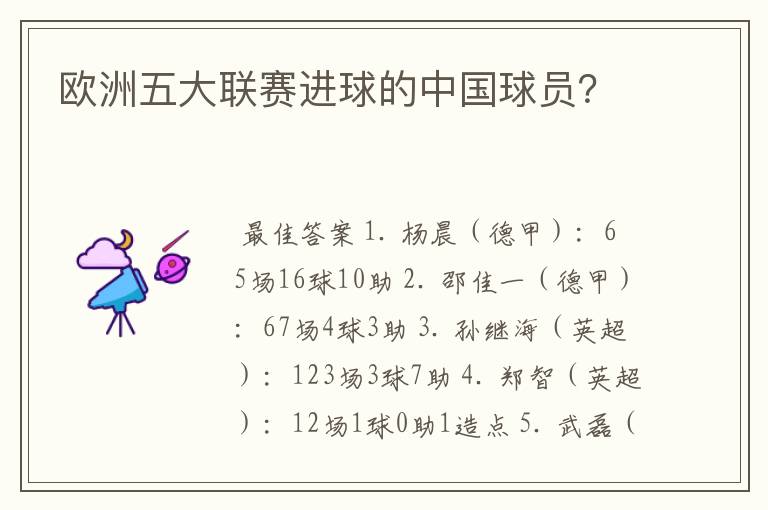 欧洲五大联赛进球的中国球员？