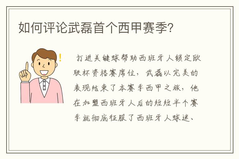 如何评论武磊首个西甲赛季？