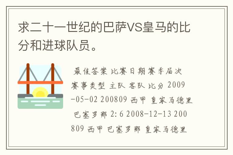 求二十一世纪的巴萨VS皇马的比分和进球队员。