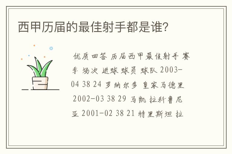 西甲历届的最佳射手都是谁？