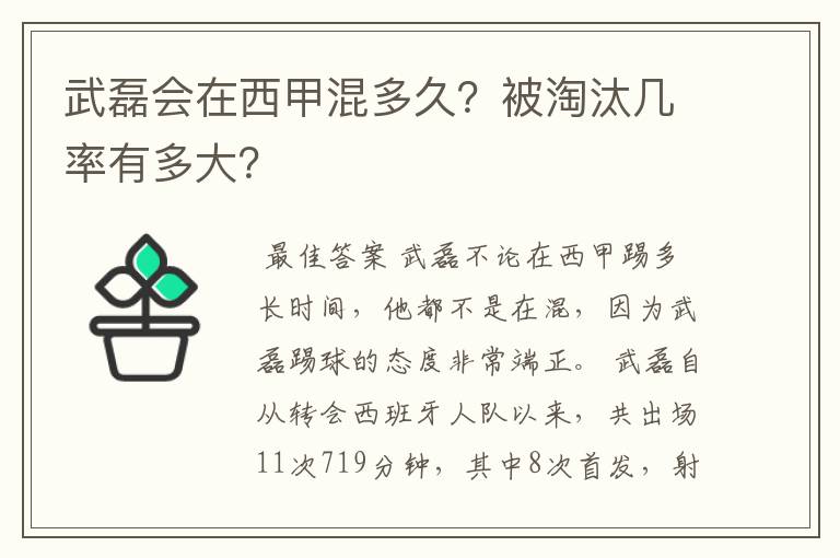 武磊会在西甲混多久？被淘汰几率有多大？