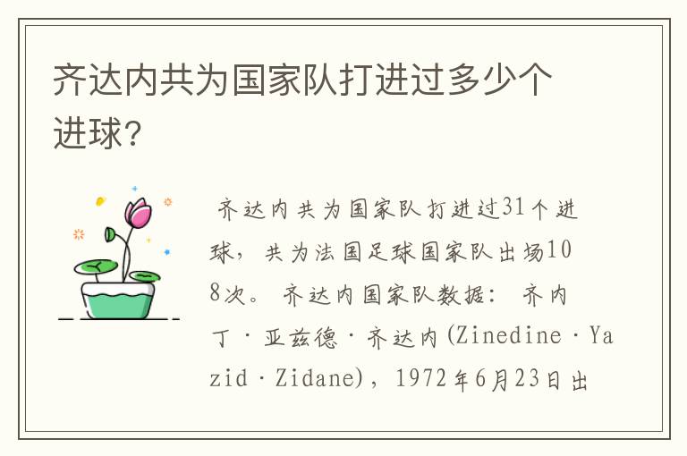 齐达内共为国家队打进过多少个进球?