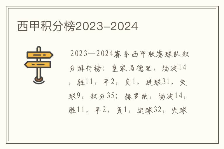 西甲积分榜2023-2024