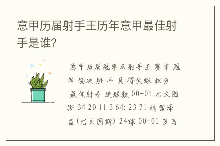 意甲历届射手王历年意甲最佳射手是谁？