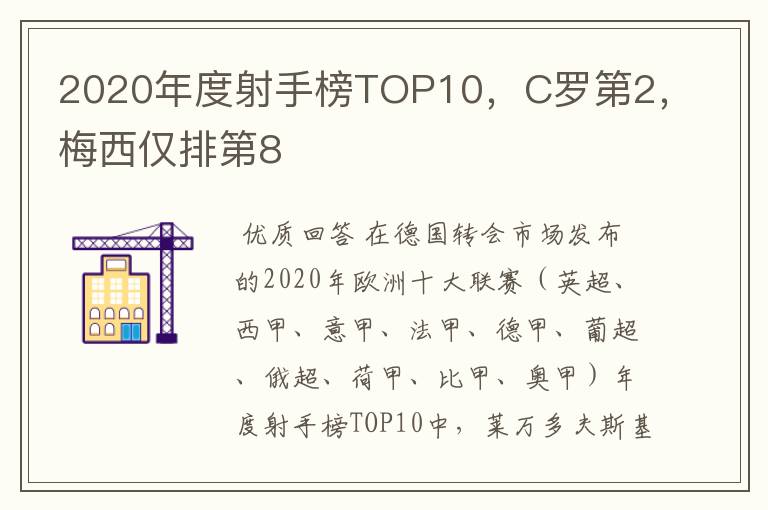 2020年度射手榜TOP10，C罗第2，梅西仅排第8