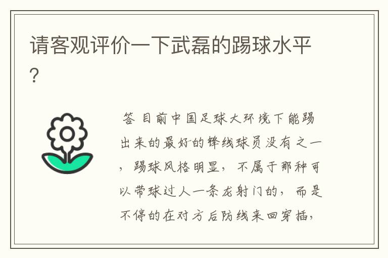 请客观评价一下武磊的踢球水平？