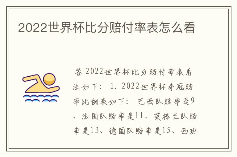 2022世界杯比分赔付率表怎么看