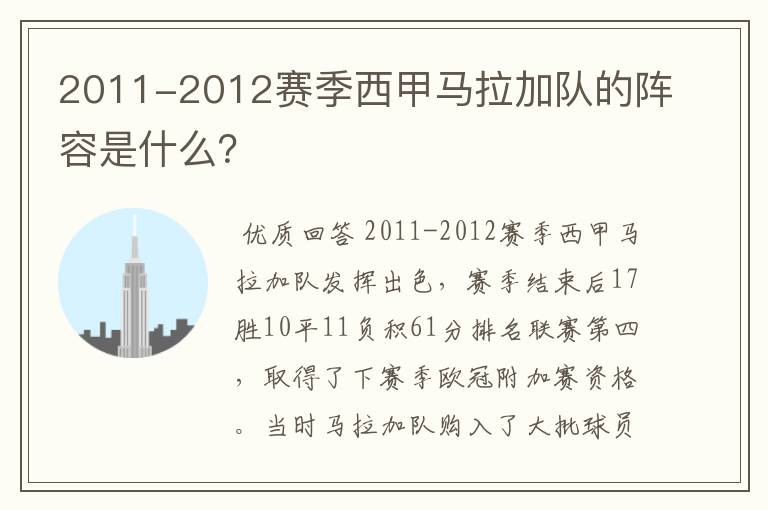 2011-2012赛季西甲马拉加队的阵容是什么？