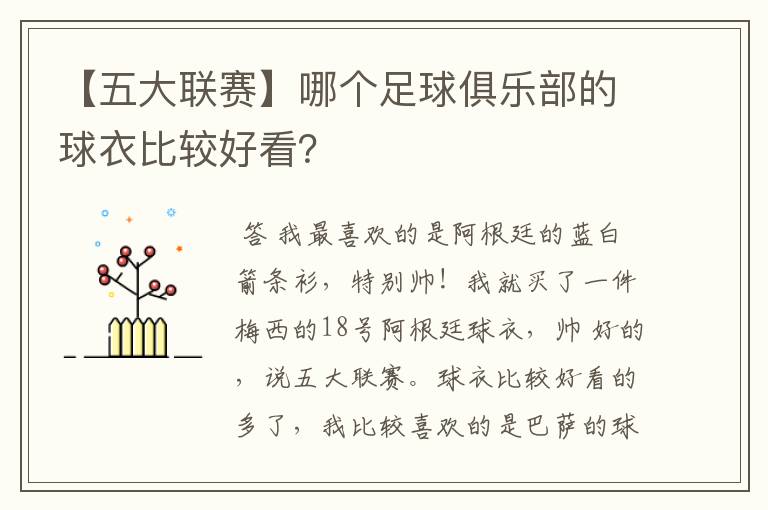 【五大联赛】哪个足球俱乐部的球衣比较好看？