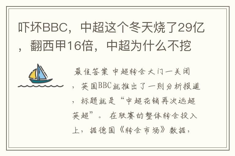 吓坏BBC，中超这个冬天烧了29亿，翻西甲16倍，中超为什么不挖西甲