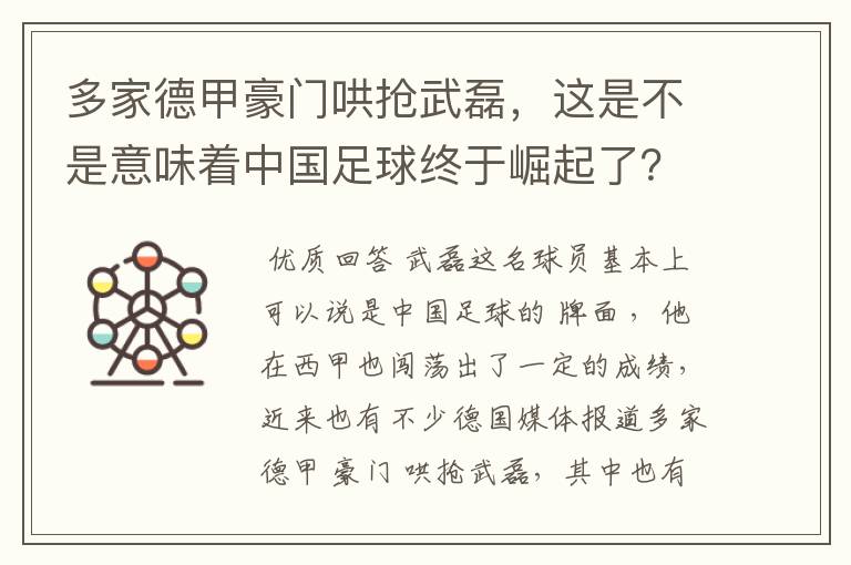 多家德甲豪门哄抢武磊，这是不是意味着中国足球终于崛起了？