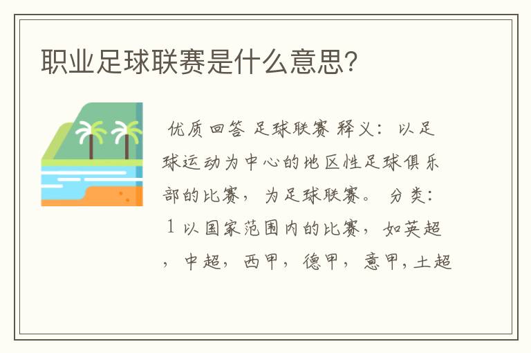 职业足球联赛是什么意思？