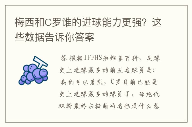 梅西和C罗谁的进球能力更强？这些数据告诉你答案