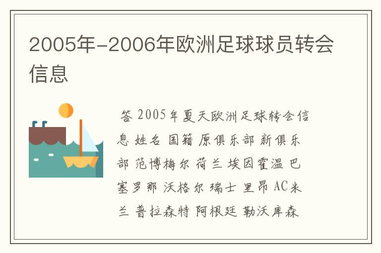 2005年-2006年欧洲足球球员转会信息