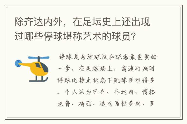 除齐达内外，在足坛史上还出现过哪些停球堪称艺术的球员？