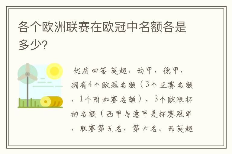 各个欧洲联赛在欧冠中名额各是多少？