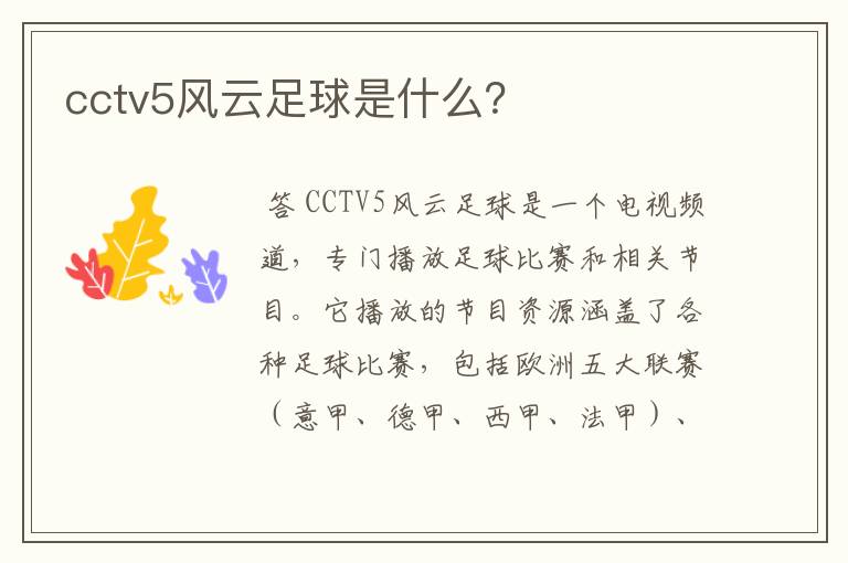 cctv5风云足球是什么？