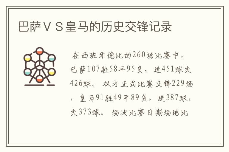 巴萨ＶＳ皇马的历史交锋记录