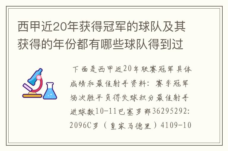 西甲近20年获得冠军的球队及其获得的年份都有哪些球队得到过意大利