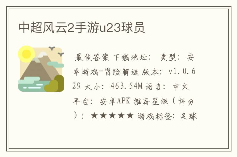 中超风云2手游u23球员