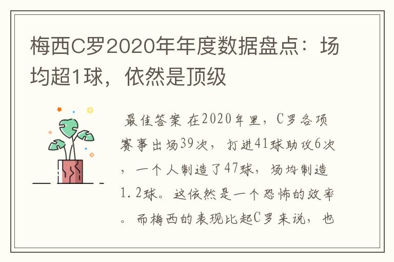 梅西C罗2020年年度数据盘点：场均超1球，依然是顶级