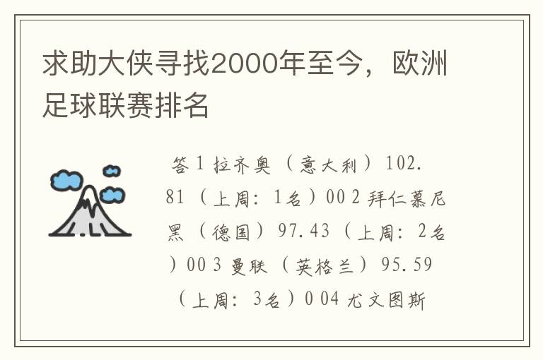 求助大侠寻找2000年至今，欧洲足球联赛排名