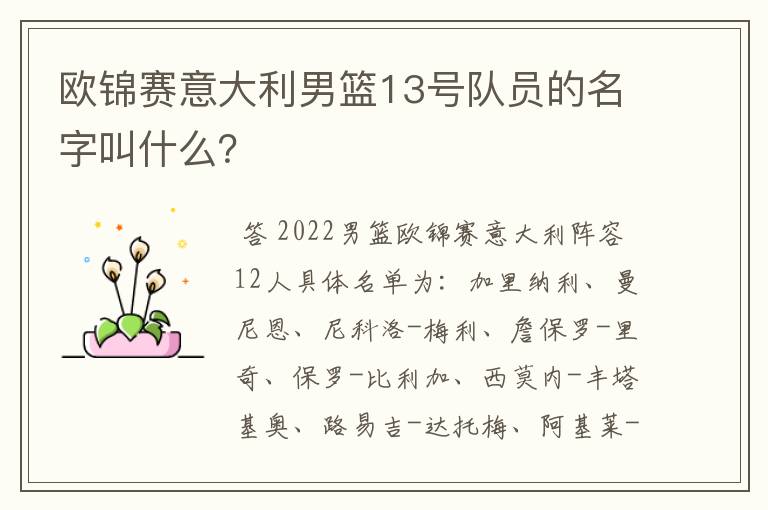 欧锦赛意大利男篮13号队员的名字叫什么？