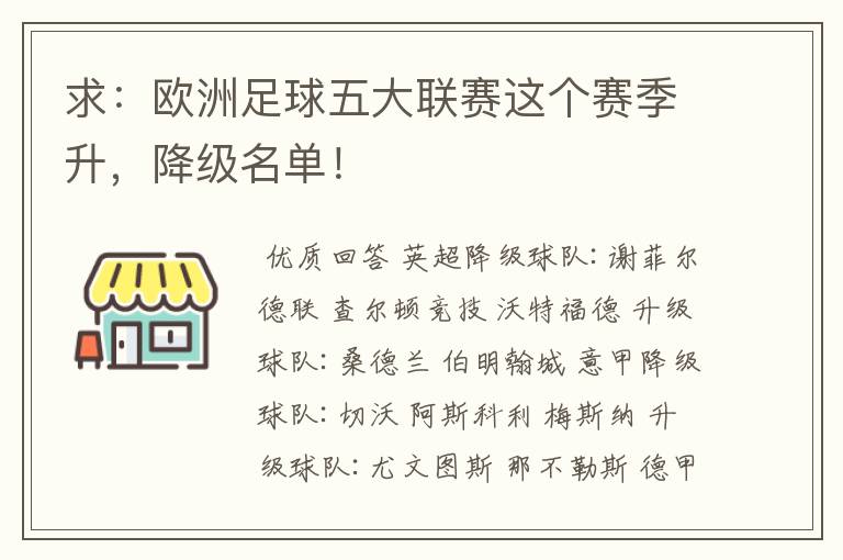 求：欧洲足球五大联赛这个赛季升，降级名单！