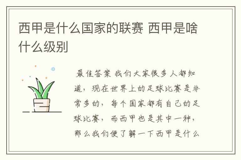 西甲是什么国家的联赛 西甲是啥什么级别