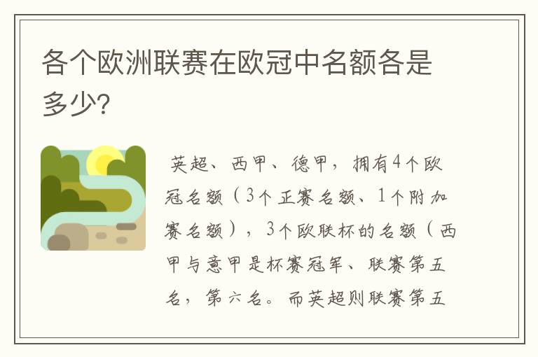 各个欧洲联赛在欧冠中名额各是多少？