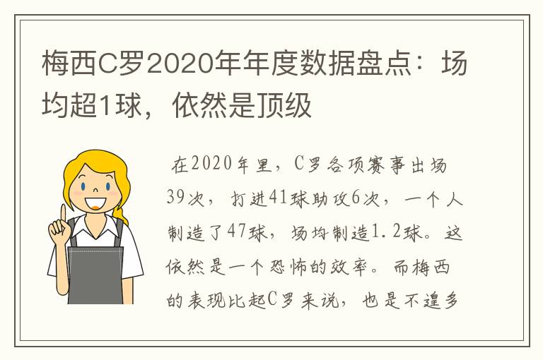 梅西C罗2020年年度数据盘点：场均超1球，依然是顶级