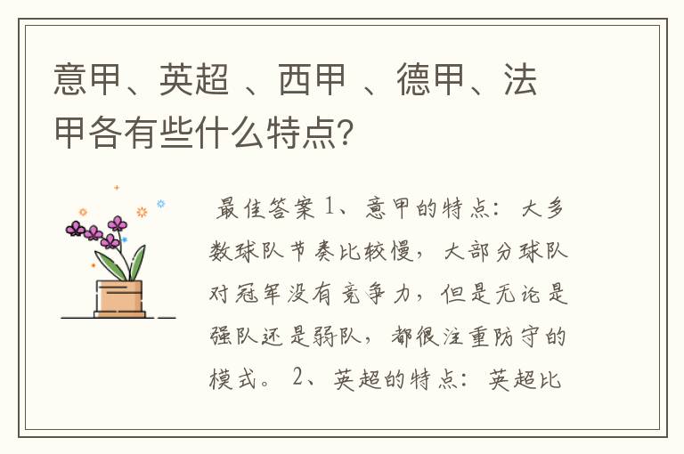 意甲、英超 、西甲 、德甲、法甲各有些什么特点？