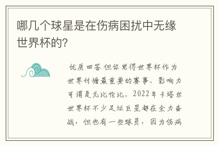 哪几个球星是在伤病困扰中无缘世界杯的？