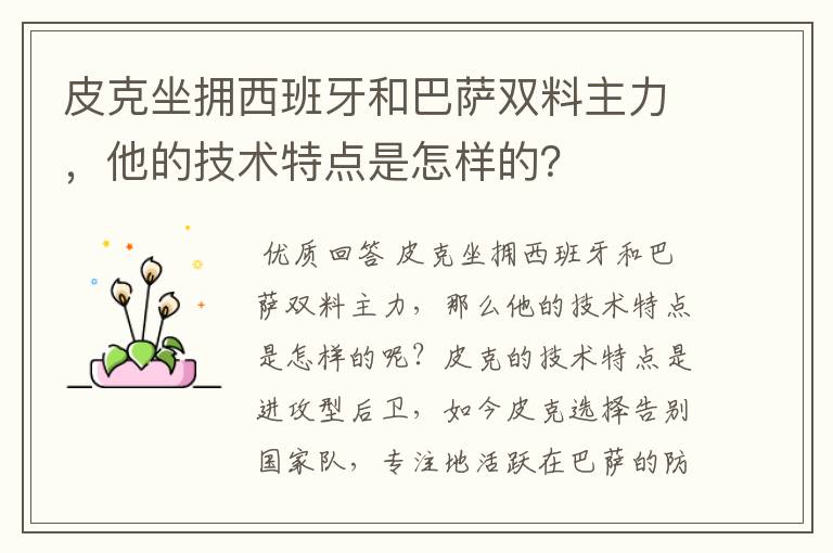 皮克坐拥西班牙和巴萨双料主力，他的技术特点是怎样的？