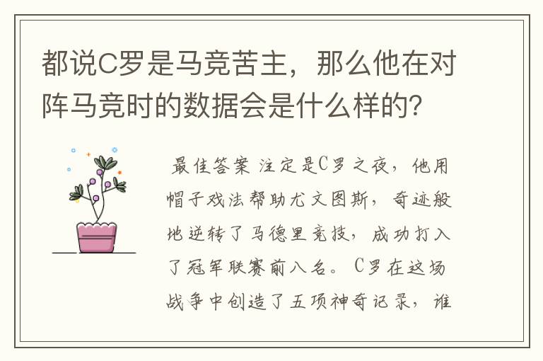 都说C罗是马竞苦主，那么他在对阵马竞时的数据会是什么样的？