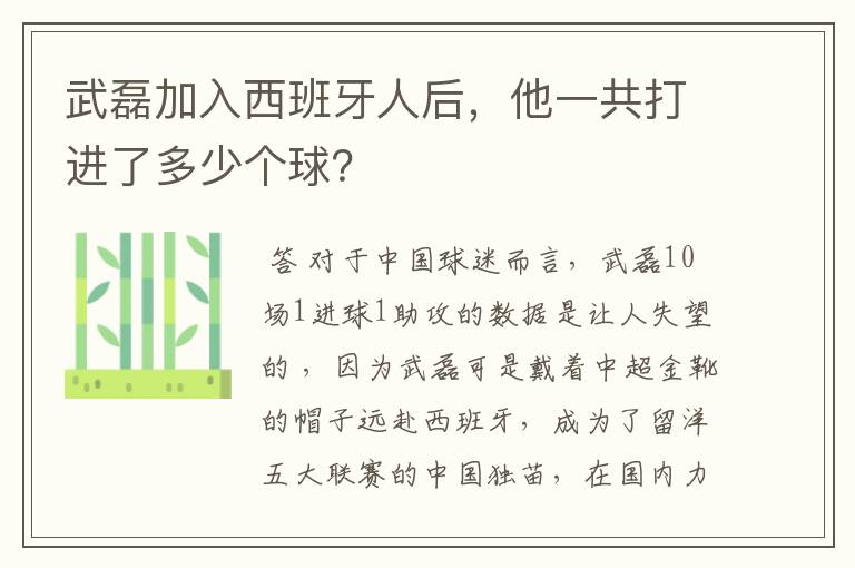 武磊加入西班牙人后，他一共打进了多少个球？