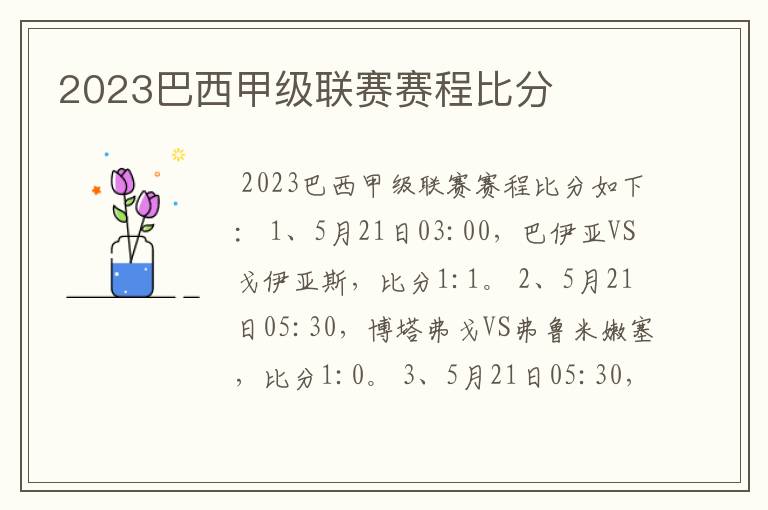 2023巴西甲级联赛赛程比分