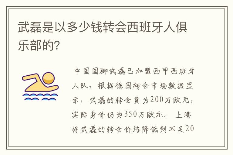 武磊是以多少钱转会西班牙人俱乐部的？