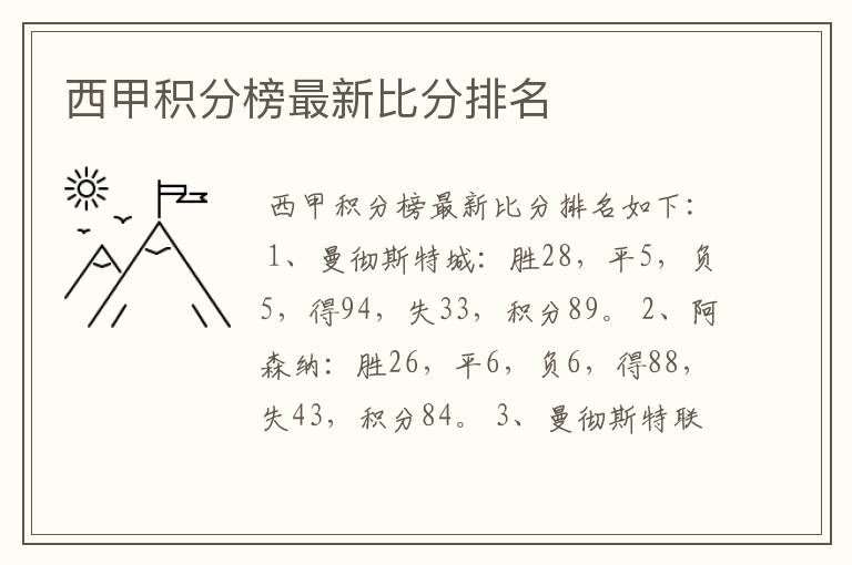 西甲积分榜最新比分排名