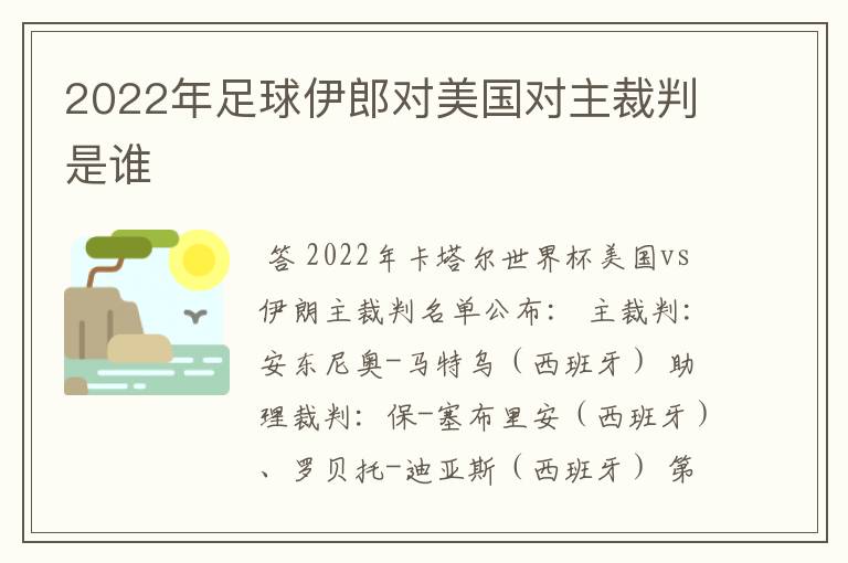 2022年足球伊郎对美国对主裁判是谁