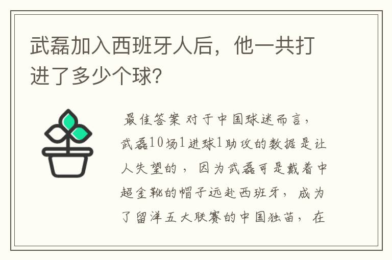 武磊加入西班牙人后，他一共打进了多少个球？