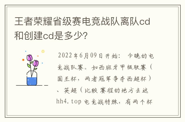 王者荣耀省级赛电竞战队离队cd和创建cd是多少？