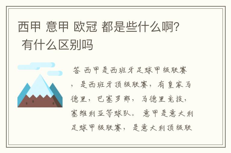 西甲 意甲 欧冠 都是些什么啊？ 有什么区别吗