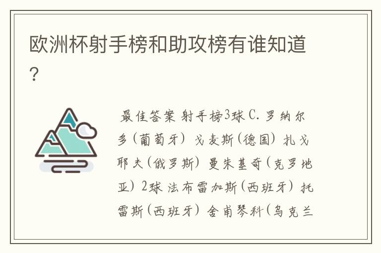 欧洲杯射手榜和助攻榜有谁知道?