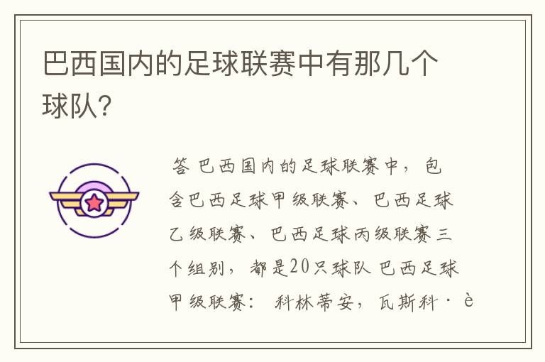 巴西国内的足球联赛中有那几个球队？