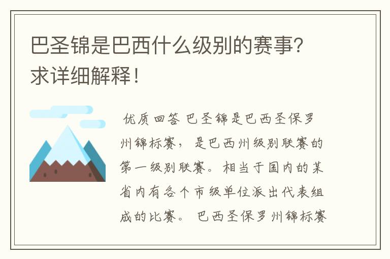 巴圣锦是巴西什么级别的赛事？求详细解释！