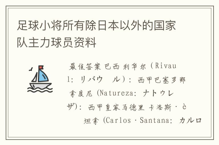 足球小将所有除日本以外的国家队主力球员资料