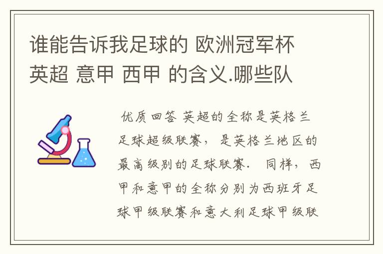 谁能告诉我足球的 欧洲冠军杯 英超 意甲 西甲 的含义.哪些队  怎么进行比赛的.