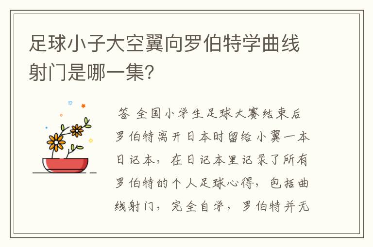 足球小子大空翼向罗伯特学曲线射门是哪一集？