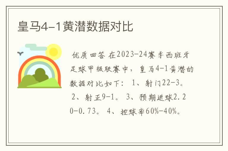 皇马4-1黄潜数据对比